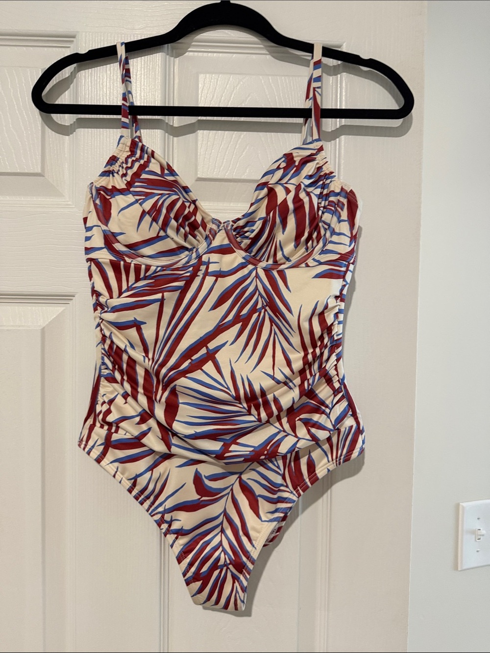 Shade & Shore Cream One-Piece Swimsuit with Red & Blue Palm Print
